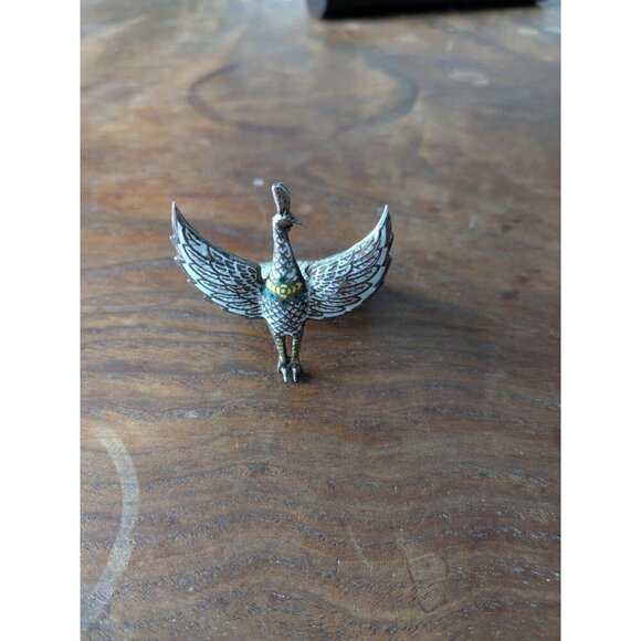 🎉Host Pick💖Art Nouveau Enamel and  Silver Hinged Peacock Brooch from Siam - Picture 4 of 9